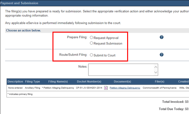 Focus on the available verification actions in the Payment and Submission screen.